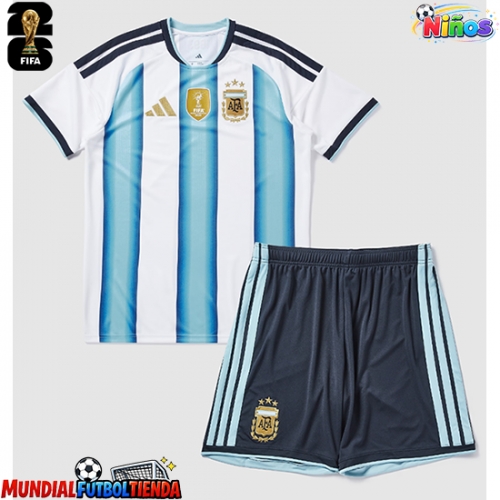 Camiseta Argentina Primera Equipación Replica Mundial 2026 para niños mangas cortas (+ Pantalones cortos)